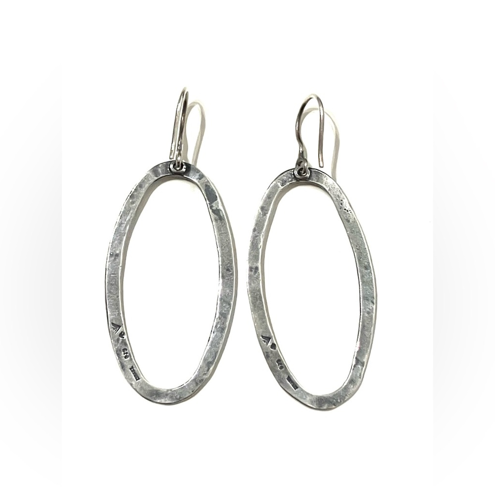SILPADA 925 Sterling Silver Hammered Oxidized Oblong Hoop Earrings W1880